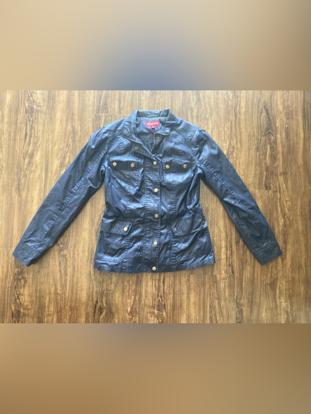 Women’s Navy Utility Jacket with Gold Tone Snap Placket Size Small